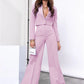 Two Piece Long Sleeve Suit & High Waist Wide Leg Pants