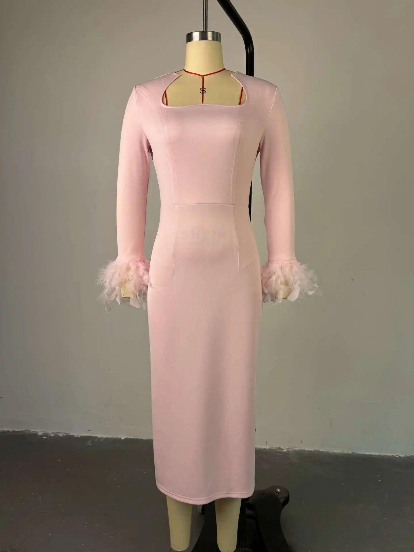 Collar Feather Full Sleeve High Waist Vestidos