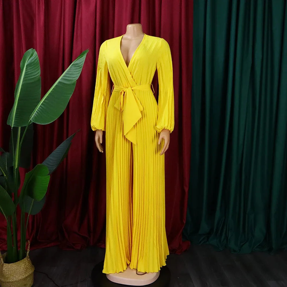 Elegant Pleated Jumpsuits & Rompers Full Sleeve