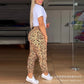 Leopard Print Short Sleeve Letter T shirt & Casual Pants.