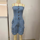 Strapless Button up Denim Romper