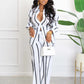 Printed Striped Shirt & Loose Straight Trousers