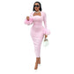 Collar Feather Full Sleeve High Waist Vestidos