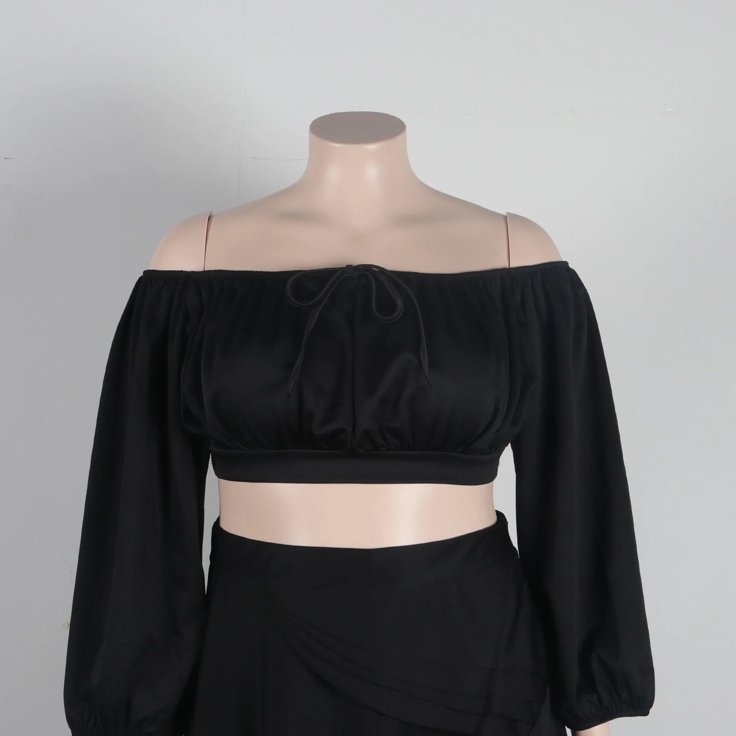 Off  Shoulder Long Sleeve Crop Tops & Split Long Skirts