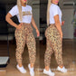 Leopard Print Short Sleeve Letter T shirt & Casual Pants.