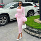 Collar Feather Full Sleeve High Waist Vestidos