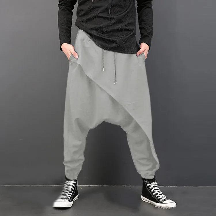 Irregular Loose Solid Drawstring Cross-pants