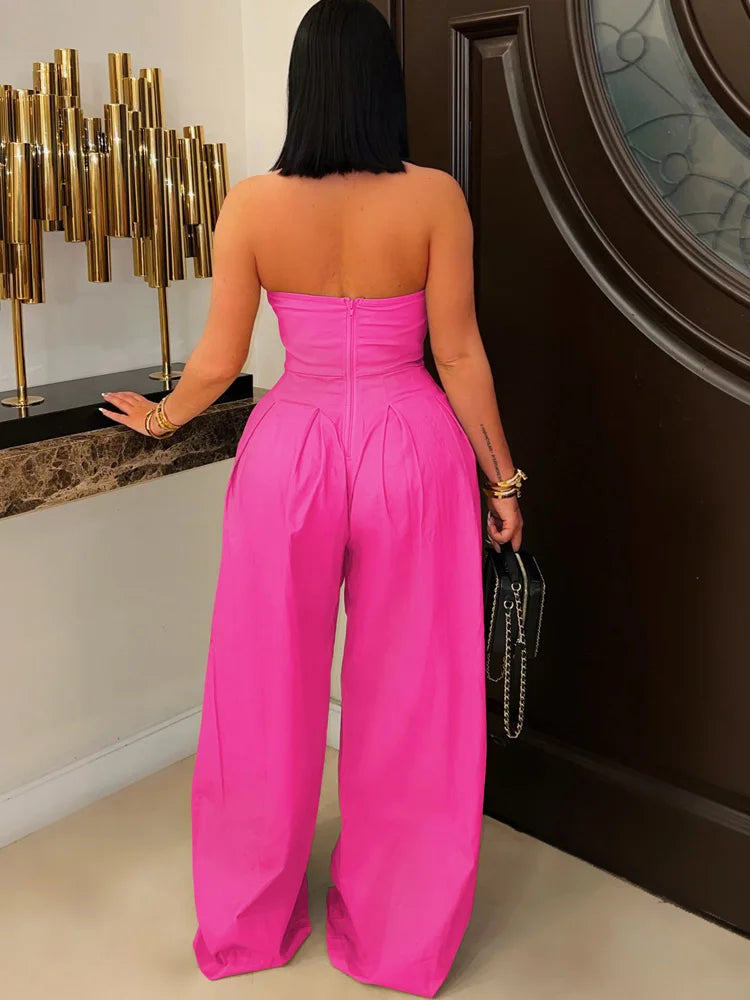 Ruched Strapless Wide Legs Jumpsuits
