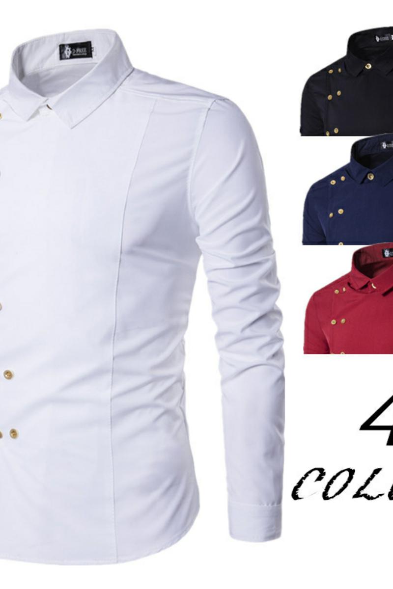 Diagonal Placket Double Breasted Long Sleeved Shirt - JELESACK