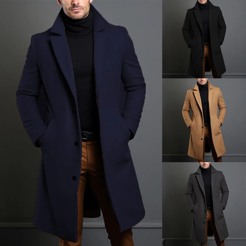 Warm Single Breasted Long Sleeve Trench Coat - JELESACK