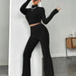 Stand Collar Navel T-shirt and Trumpet pants - JELESACK