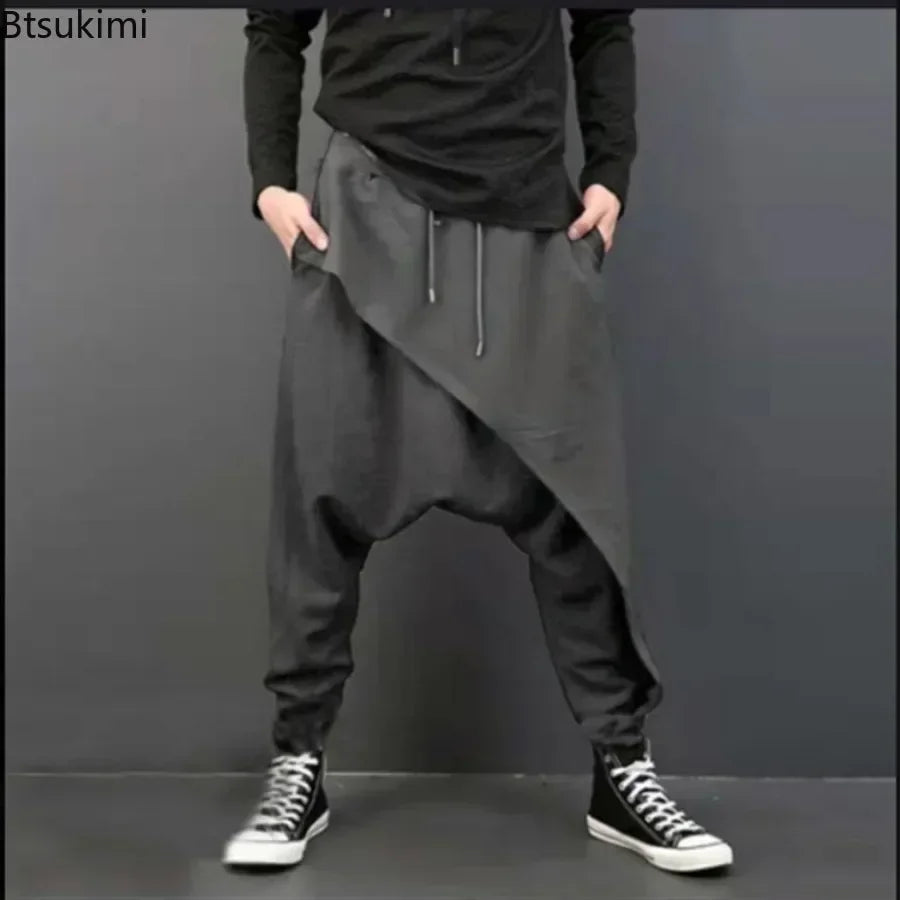 Irregular Loose Solid Drawstring Cross-pants