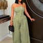 Ruched Strapless Wide Legs Jumpsuits