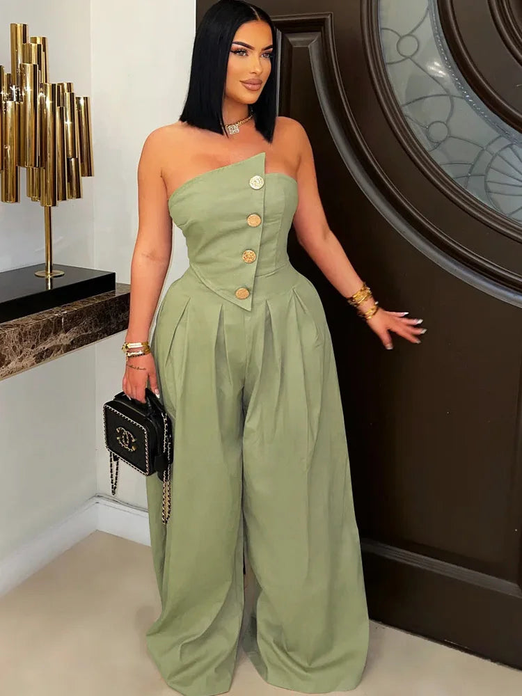 Ruched Strapless Wide Legs Jumpsuits