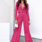 Two Piece Long Sleeve Suit & High Waist Wide Leg Pants