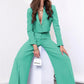 Two Piece Long Sleeve Suit & High Waist Wide Leg Pants