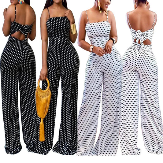 Jumpsuits Overalls High Waist Dot Wide Leg