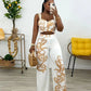 Two Piece Set  Print Crop Top and Wide Leg Pants