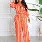 Printed Striped Shirt & Loose Straight Trousers