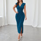 V-Neck Midi Slit Wrap  Dress