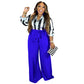 Two Piece Sets  Long Sleeve Stripe Shirt and Wide Leg Pant