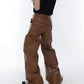 Long Loose Casual Brown Black Pu Leather Pants