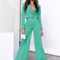 Two Piece Long Sleeve Suit & High Waist Wide Leg Pants