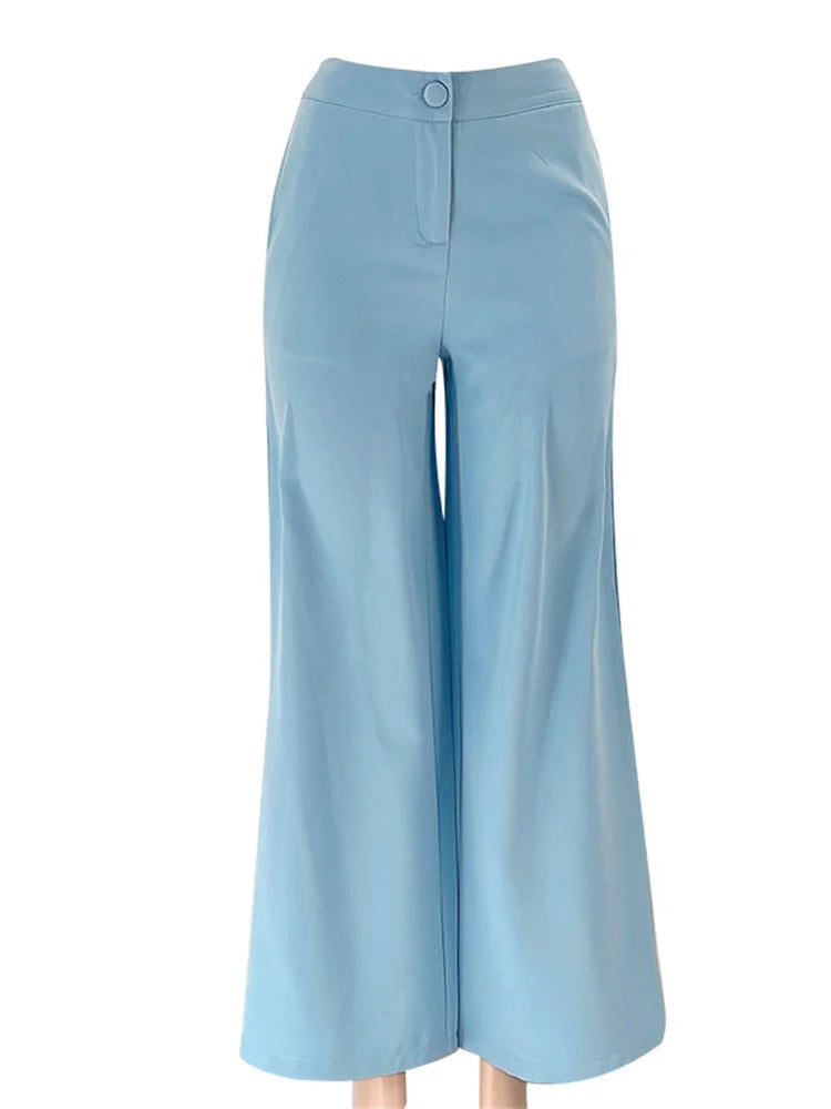 Two Piece Long Sleeve Suit & High Waist Wide Leg Pants