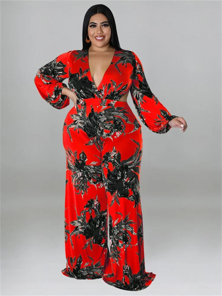 Plus Size Jumpsuit  Print One Piece