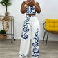 Two Piece Set  Print Crop Top and Wide Leg Pants