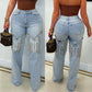 Embroidery Denim High Waist Straight Leg Jeans