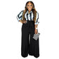 Two Piece Sets  Long Sleeve Stripe Shirt and Wide Leg Pant