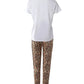Leopard Print Short Sleeve Letter T shirt & Casual Pants.