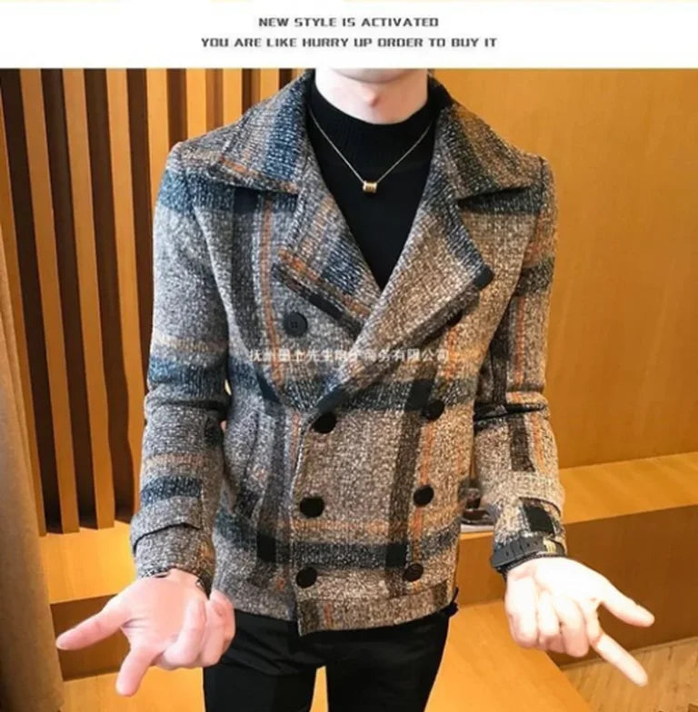 Thick Short Wool Coat Trendy Slim Fit Double Row Button