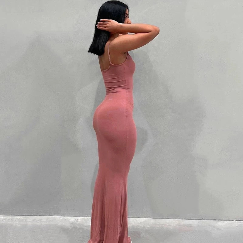 Satin Slip Sleeveless Backless Maxi Dress - JELESACK