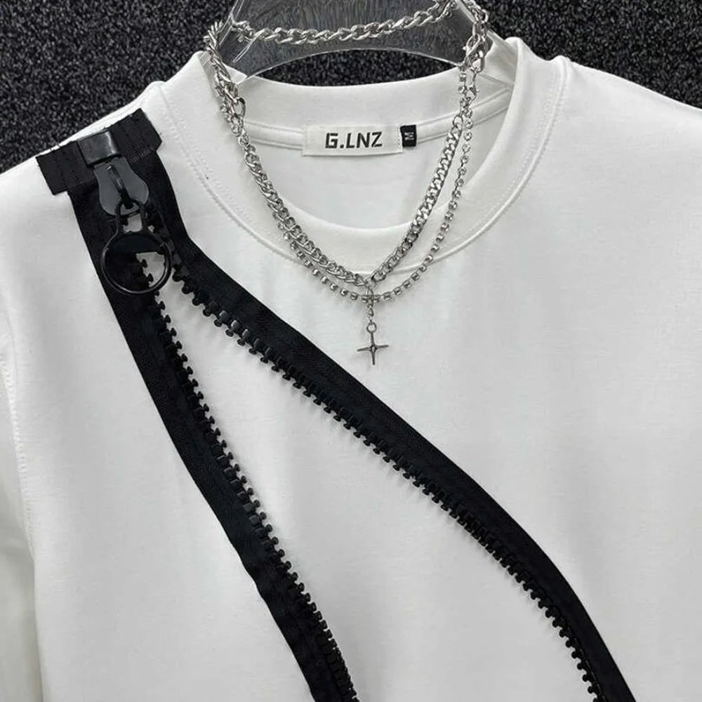 Mens T-Shirt  Zipper Short-Sleeved T-Shirt