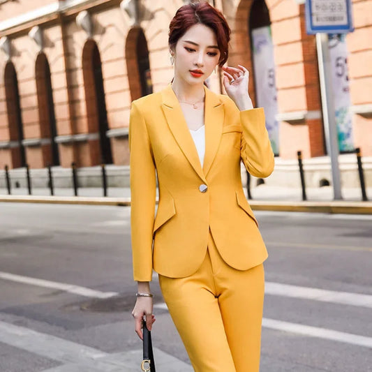 Pink Office Two Piece Set Pants for Women Trouser Suit