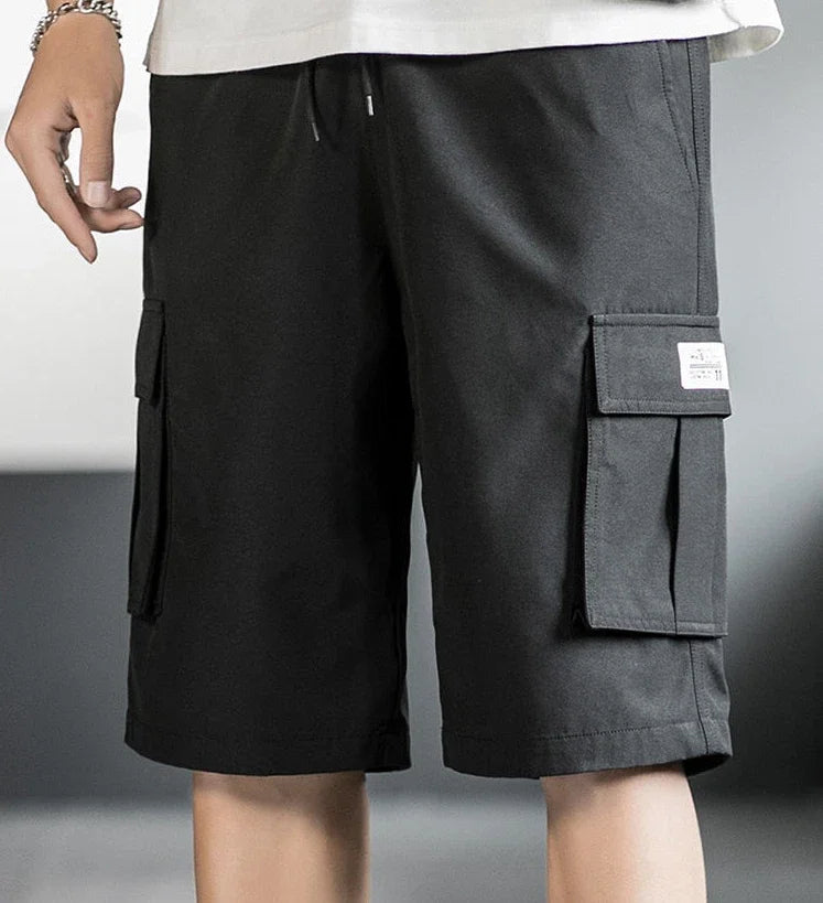 Men's Cargo Elastic Waist Multi Pocket Wide Short Pants