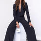 Two Piece Long Sleeve Suit & High Waist Wide Leg Pants