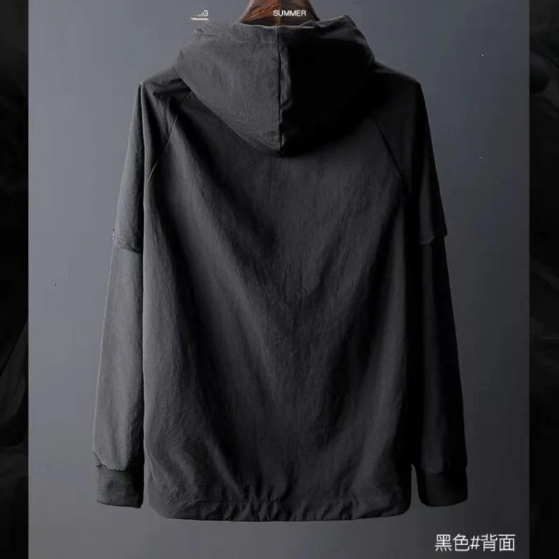 Trendy Simple Splice Pockets Loose Oversize Hood