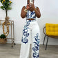 Two Piece Set  Print Crop Top and Wide Leg Pants