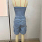 Strapless Button up Denim Romper