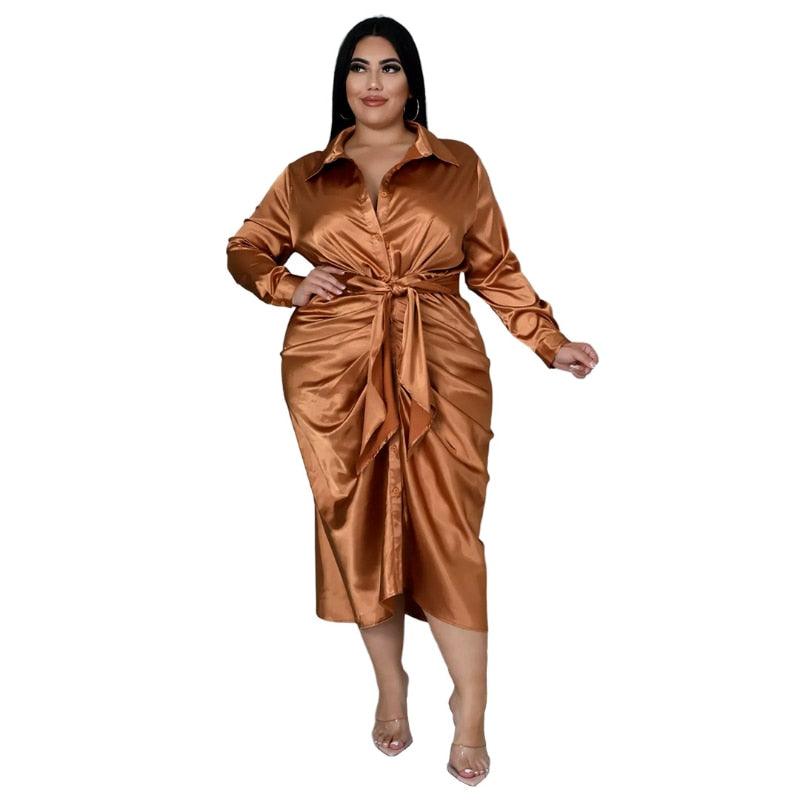 Elegant Satin Plus Size Women Ruched Long Sleeve - JELESACK