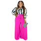 Two Piece Sets  Long Sleeve Stripe Shirt and Wide Leg Pant