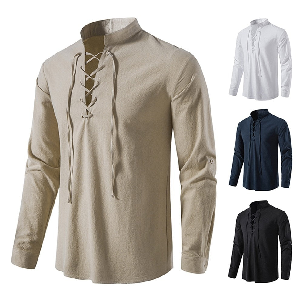 New Men's Casual Blouse Cotton Linen Shirt - JELESACK