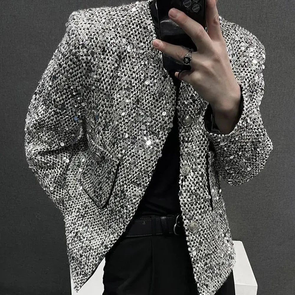 Men Fish Scale Sequin  Jacket