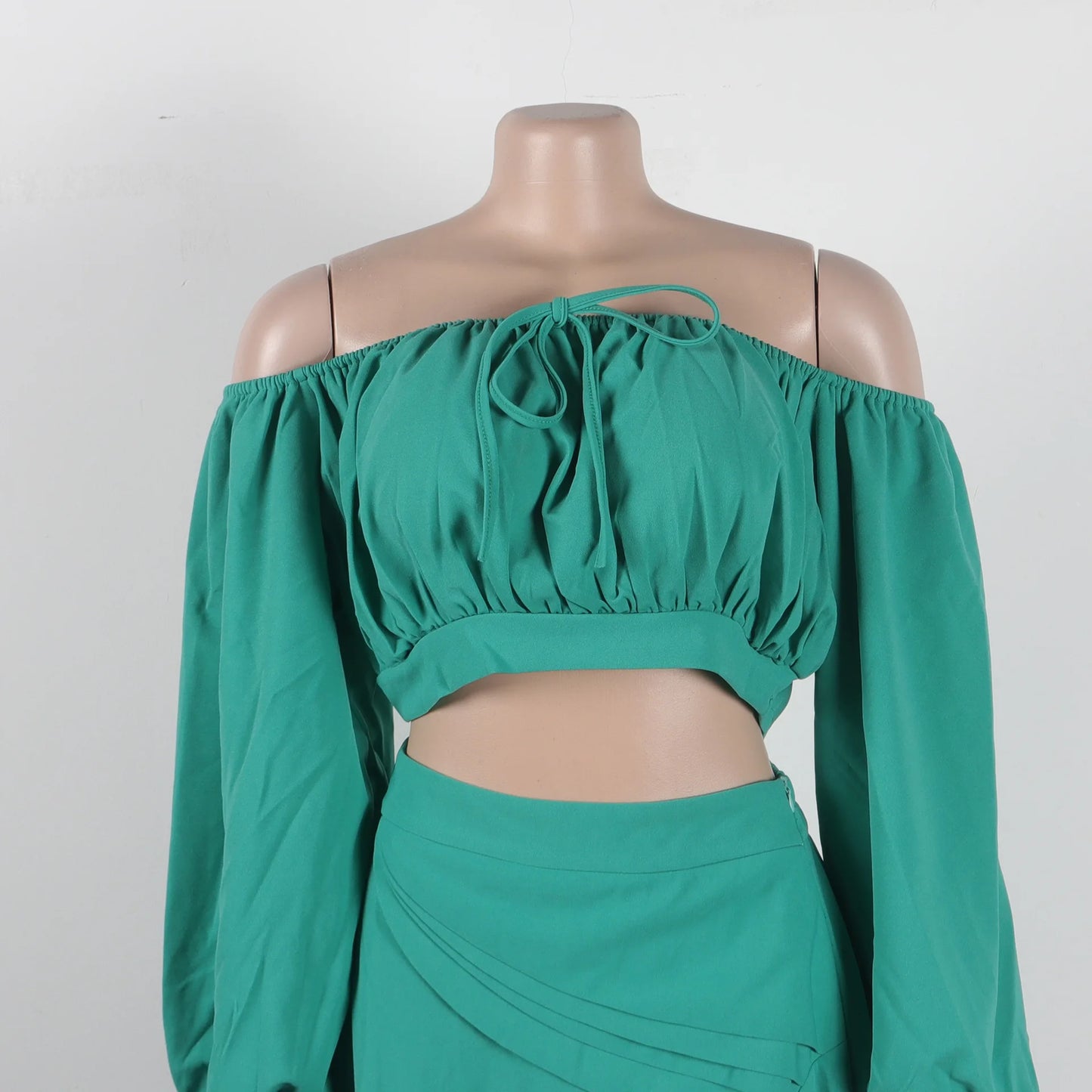 Off  Shoulder Long Sleeve Crop Tops & Split Long Skirts