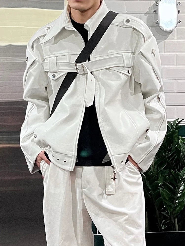 Short White Pu Leather Jacket