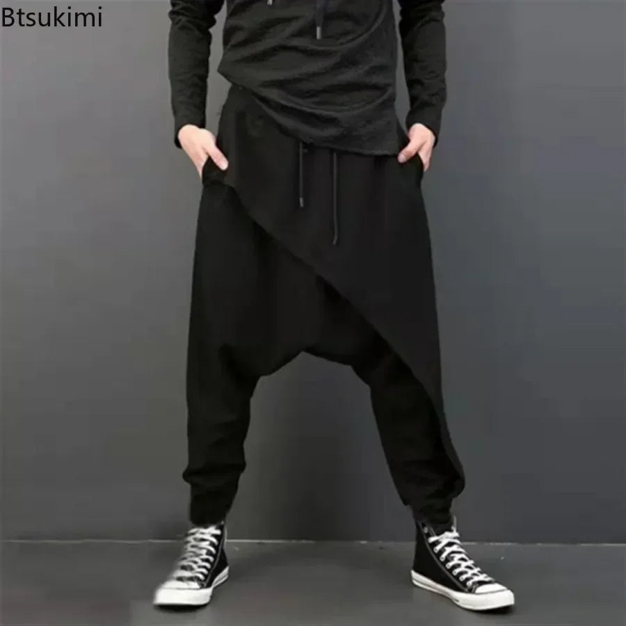 Irregular Loose Solid Drawstring Cross-pants