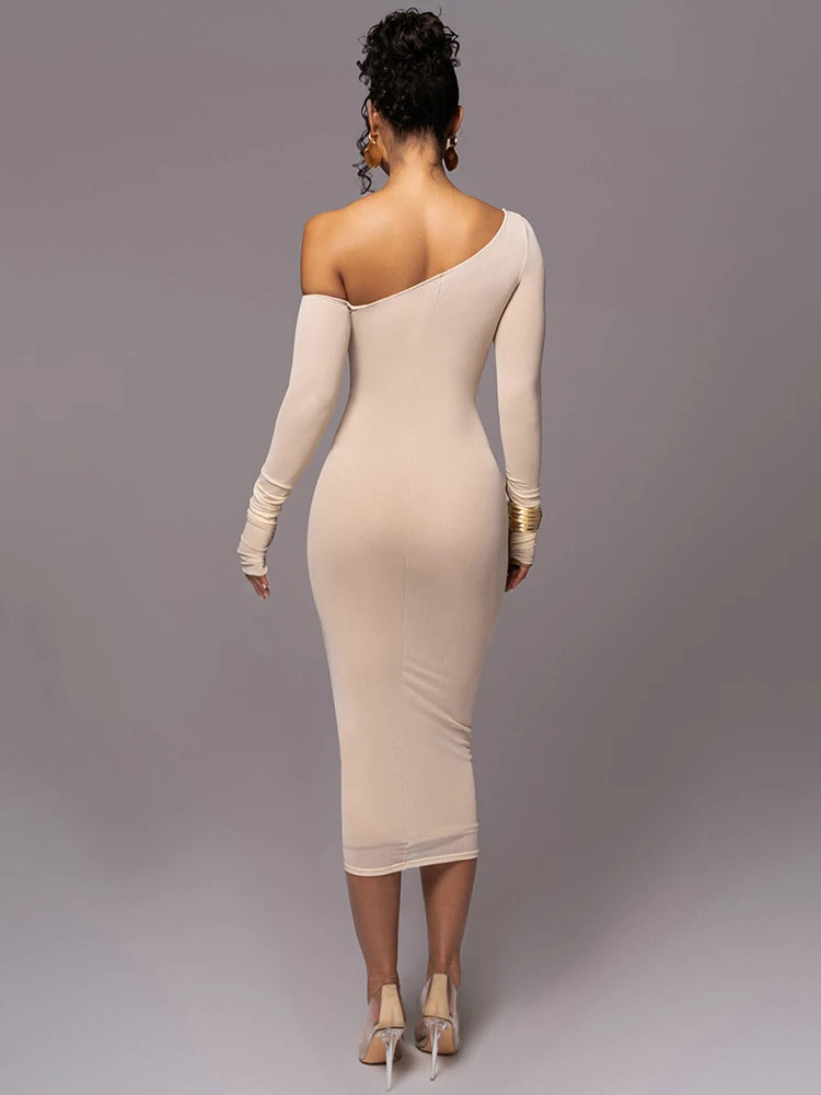 Two Layer Mesh Backless Ruched Bodycon Long Dress - JELESACK